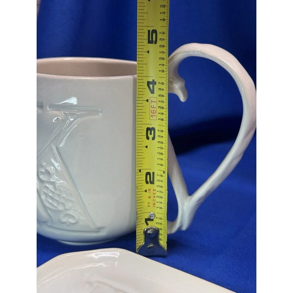 Pottery Barn A ~ Z Mug Monogram K Cream Ceramic Mug And Tidbit Plate EUC!